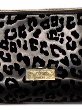 Brand New Jimmy Choo Black and Gray Leopard Print Wristlet Clutch